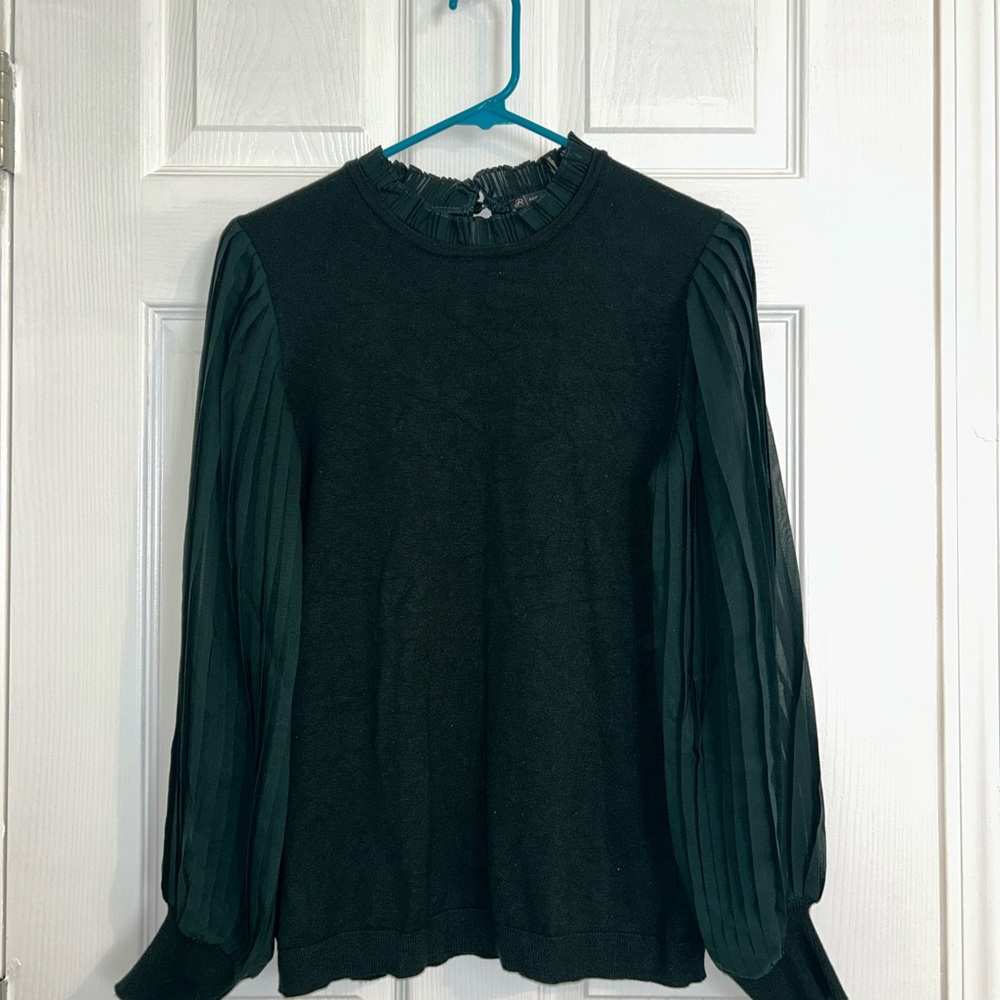 Adrianna Papell Black Blouse with Green Sleeves